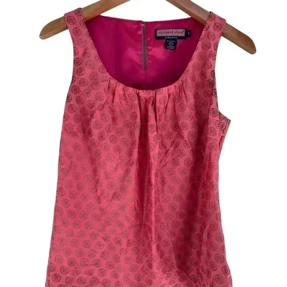 Vineyard Vines Silk Top. Pink with Sand Dollars. Sleeveless - Picture 2 of 8